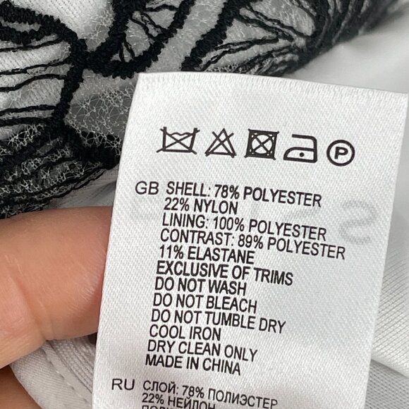 Reiss Celia Black Lace Overlay White Long Sleeve Sheath Cocktail Dress Women's 6 - Picture 9 of 9